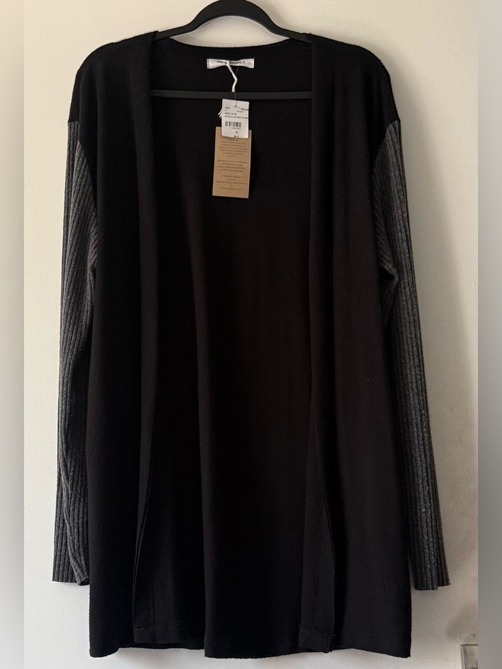 Project Social T Off Duty Color Block Cardigan Sweater Black Gray Large $88 NWT
